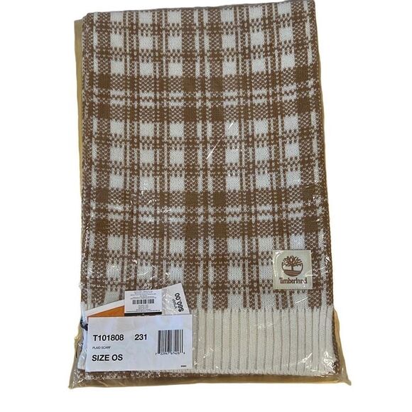 Timberland Plaid Scarf Beige & Off-White NWT - Picture 1 of 3